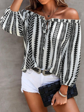 EcoExotica® - Black and white off shoulder top