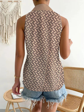 SpringStil® - Coffee sleeveless top with collar