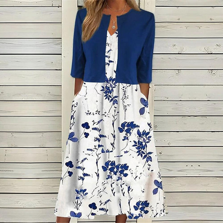 PureWear® - Twofer royal blue midi dress with print