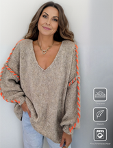 HerbstTrend® - Long-sleeved sweater with V-neck and baggy print