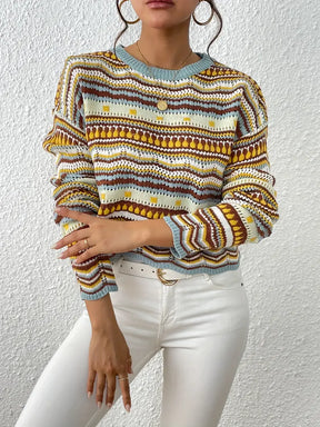 Reunification® - Sweater with eyelet knit and ethnic print