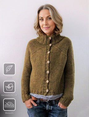 PureWear® - High-necked sweater with oversized long sleeves and button placket