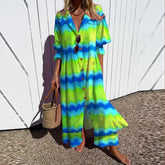 Color Waves V-Neck Maxi