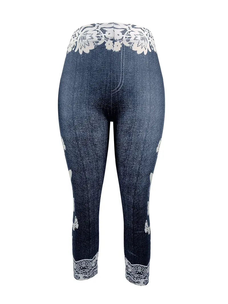 BioBlüte® - Butterfly Lace Denim Capri Magic Jeans