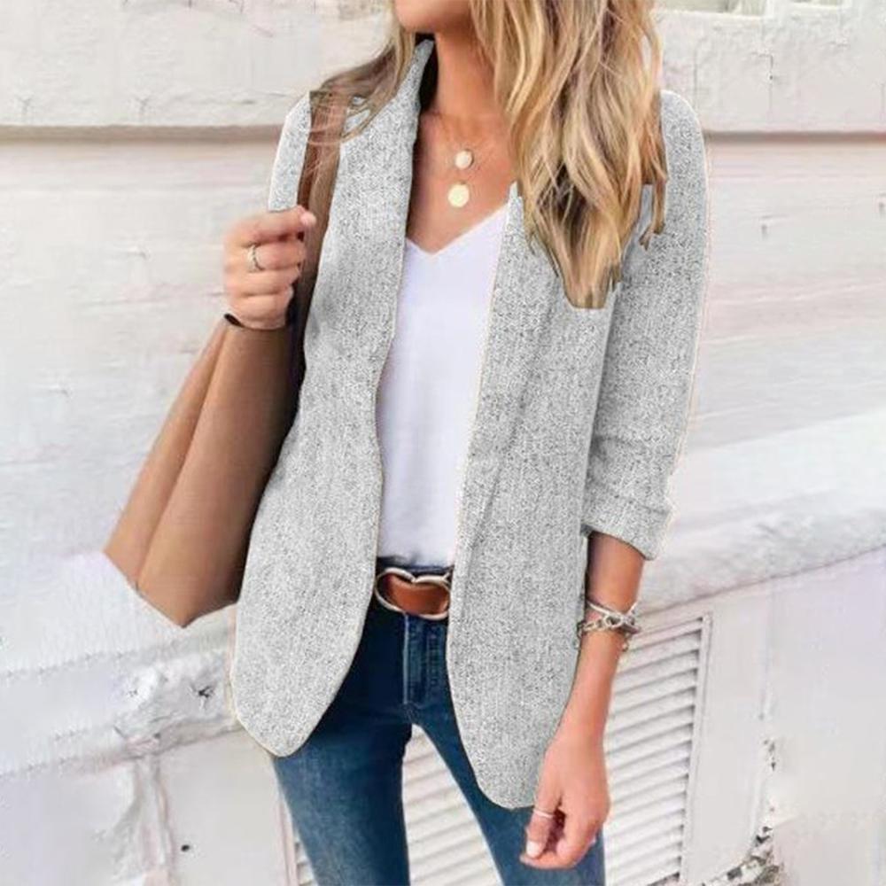 HerbstTrend® - Unique grey solid colour long sleeve blazer jacket