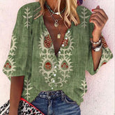 FallStil® - Green top with 3/4 sleeves and print