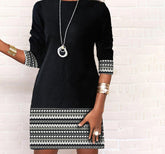 FallStil® - Black and white long-sleeved mini dress with aztec print