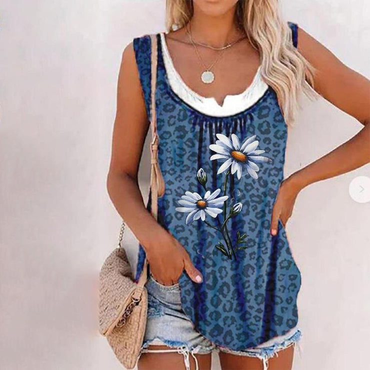 EcoExotica® - Floral Blue Sleeveless Print Top