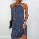 PureWear® - Sleeveless white dotted blue mini dress