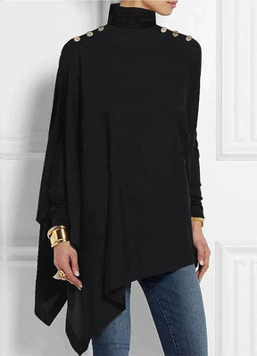 FallStil® - Black asymmetric tunic top with buttons on the shoulders