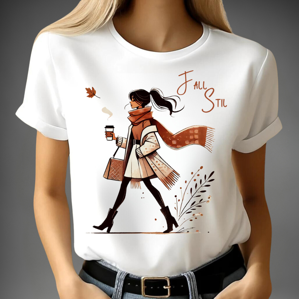 Herbst-Chic | Stylisches T-Shirt für Damen | Elegante Herbstillustration | Perfekt für die kalte Jahreszeit