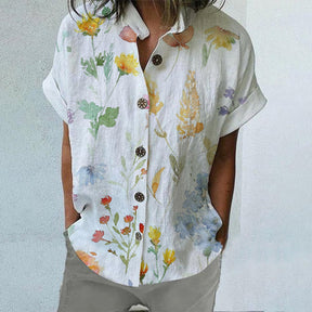 Naturlux® - White Spring Garden Floral Button Down Top