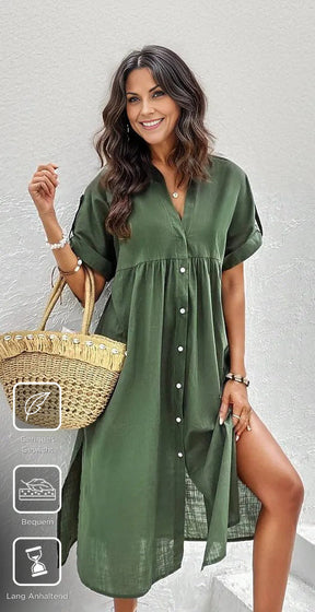 BlütenBliss® - Green plain baggy midi dress