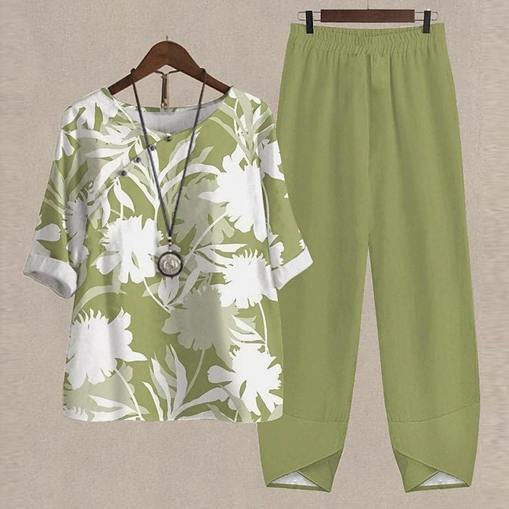 Naturlux® - Green Print 3/4 Sleeve Two Piece Set