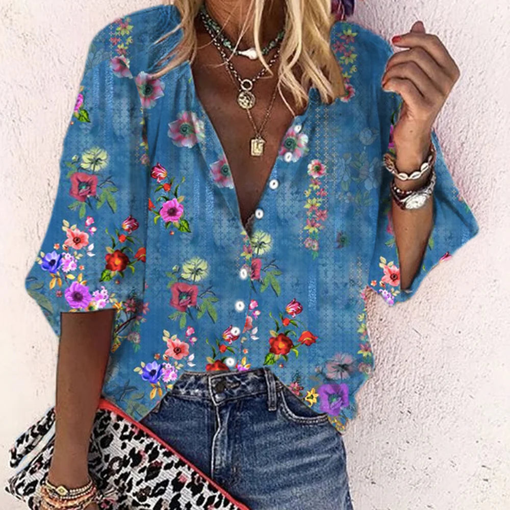 FloralBlue Blouse