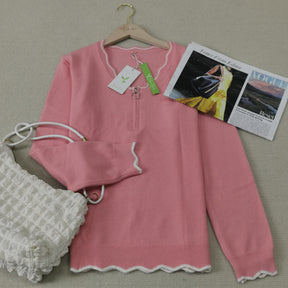 HerbstTrend® - Cute plain pink sweater with V-neck