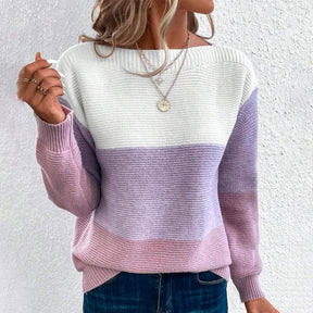 HerbstTrend® - Purple Color Block Long Sleeve Sweater