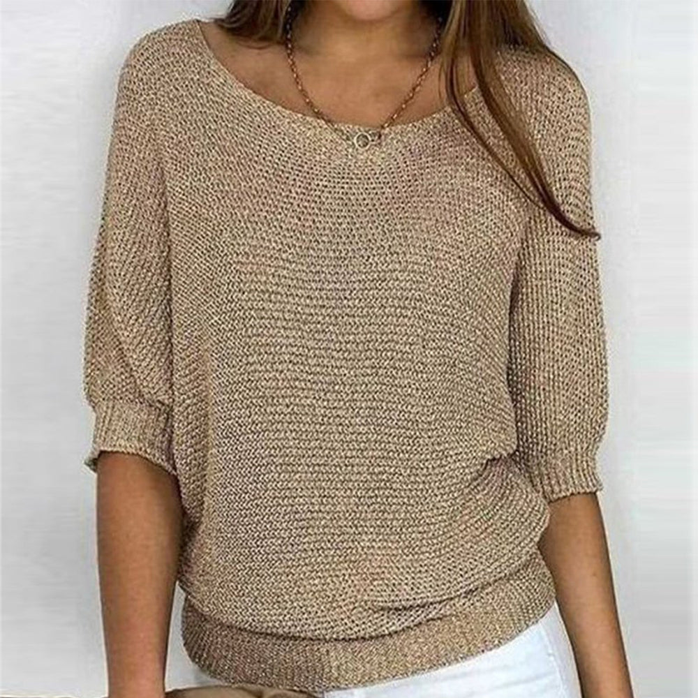 FallStil® - Gold-coloured plain sweater with round neck