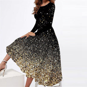 FallStil® - Snowflake Ombre Black Long Sleeve Midi Dress