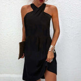 PureWear® - Deep black twisted sleeveless high strap mini dress