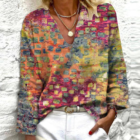 EcoExotica® - Ombre Square Paint Dot Print Long Sleeve Top