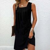 PureWear® - Cool solid black mini dress with square neckline