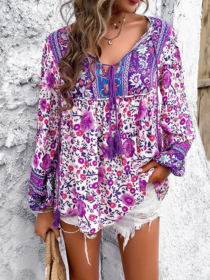 Border boho blouse