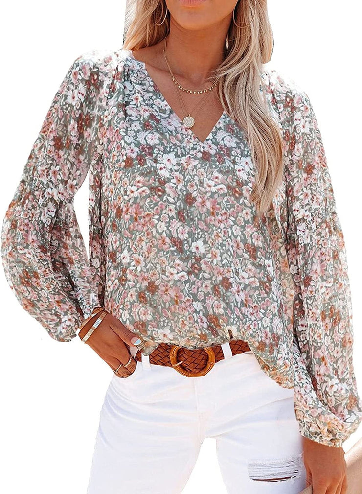 BlütenBliss® - Colorful Mini Floral Pattern Long Sleeve Blouse Top