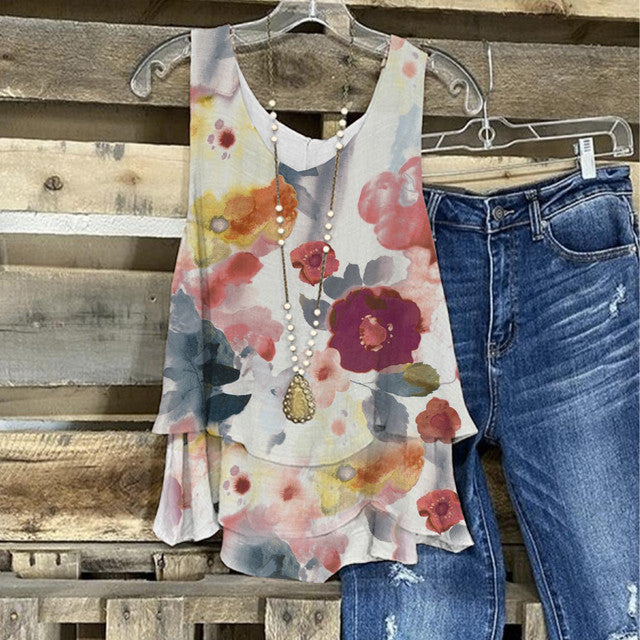 PureWear® - Multi-layered tank top with watercolor floral print