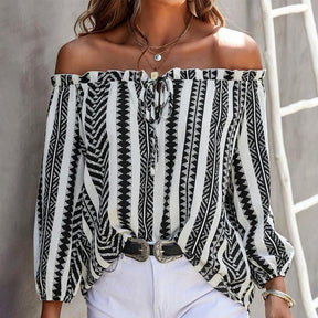 EcoExotica® - Black and white off shoulder top