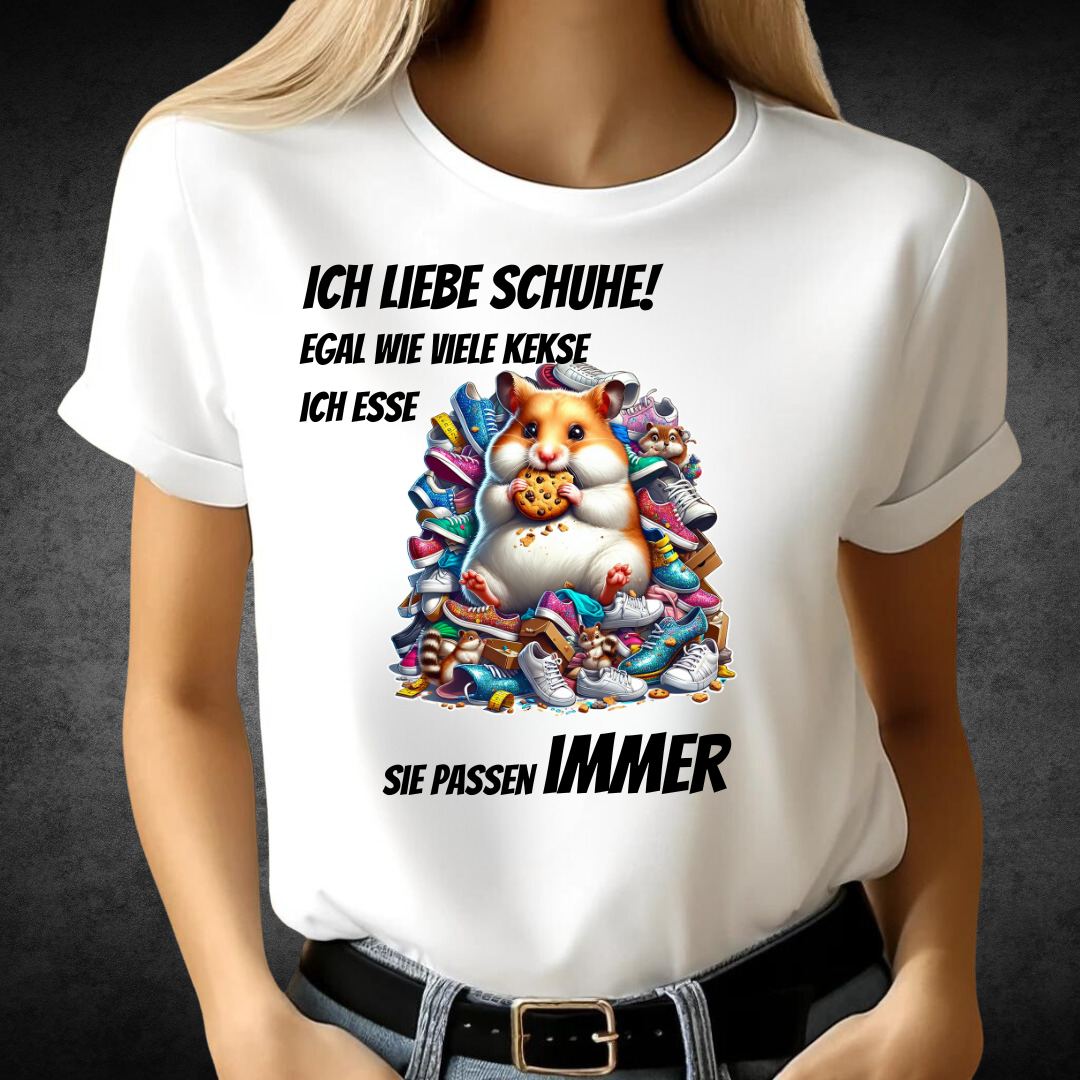 Ich liebe Schuhe | Lustiges Hamster T-Shirt | Humorvolles Statement | Witziges Design für Sneaker-Fans