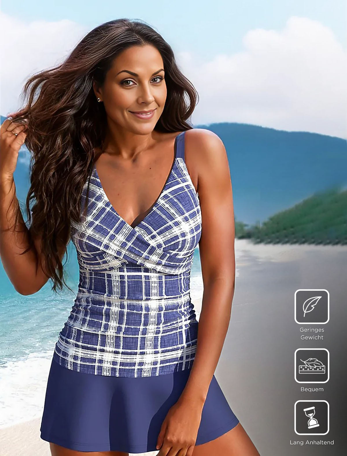 CabanaCouture® - Blue Checkered Sleeveless Swimwear