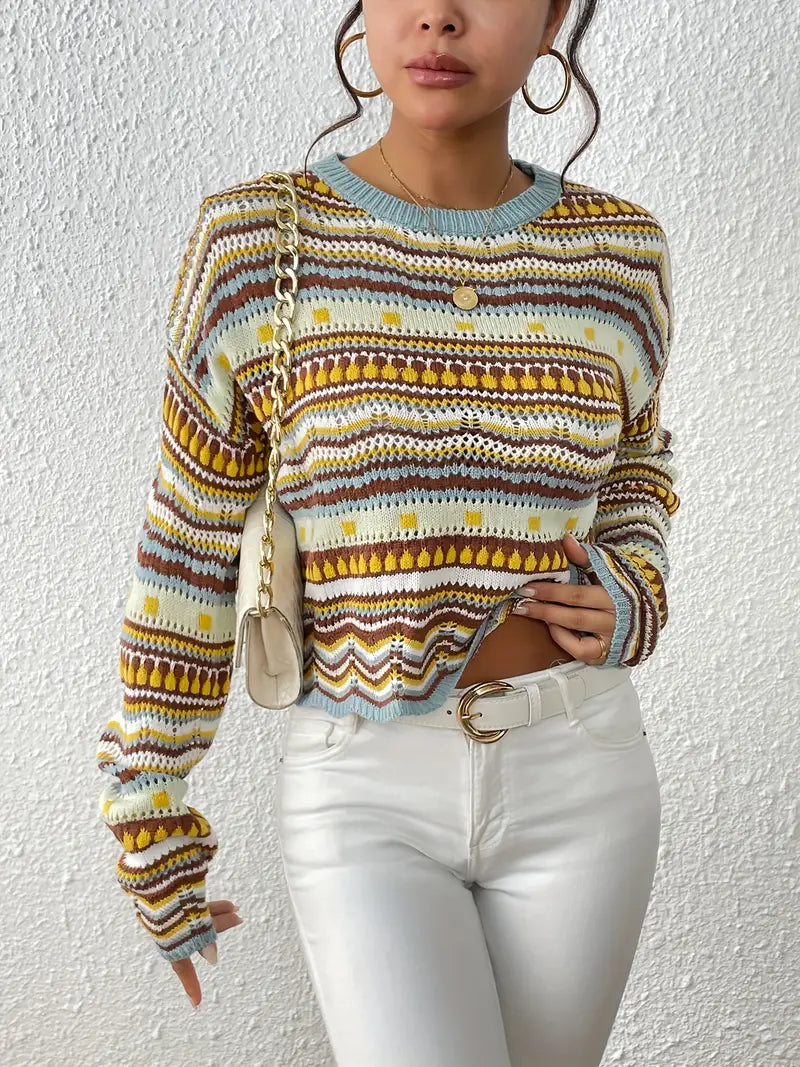 Reunification® - Sweater with eyelet knit and ethnic print