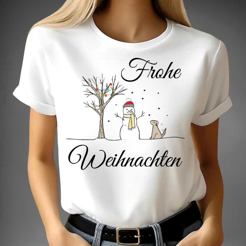 Frohe Weihnachten Shirt | Winterliches T-Shirt | Lustiges Schneemann-Design | Weihnachtsoutfit für Damen