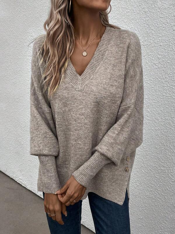 HerbstTrend® - Grey plain long-sleeved sweater