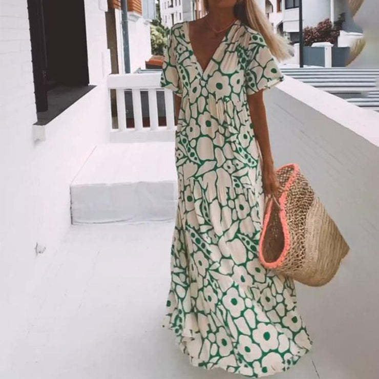 PureWear® - Green maxi dress with short sleeves