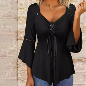 SpringStil® - Black plain top with V-neck