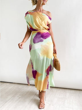 EcoExotica® - Elegant midi dress with multicolor print