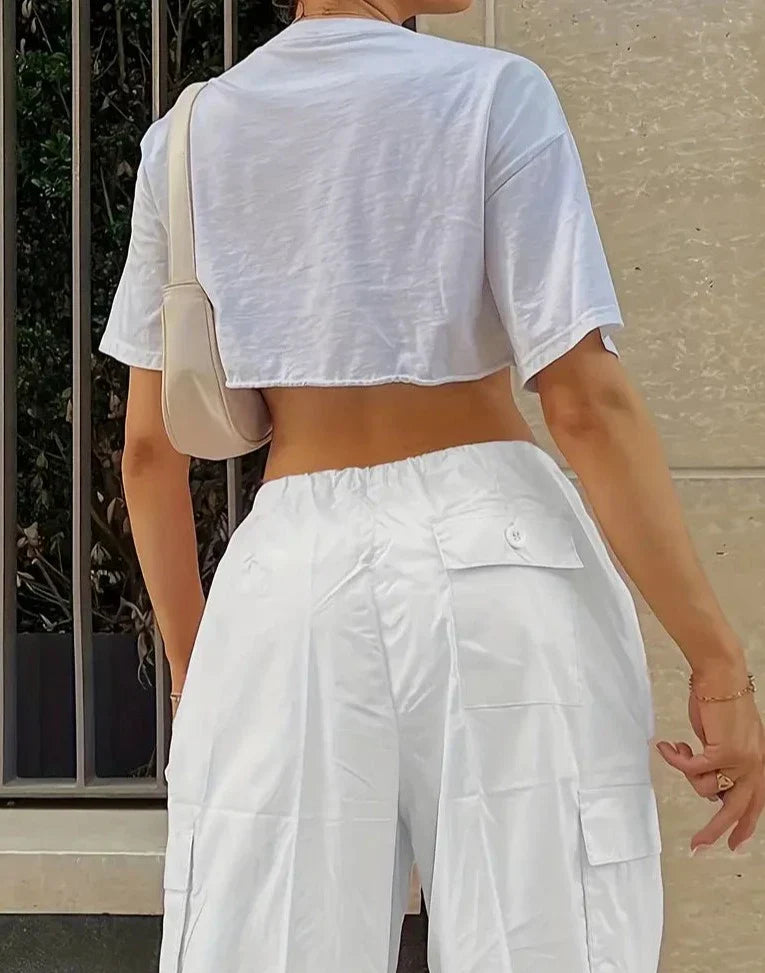 BioBlüte® - White Airy Elegance Streetstyle Palazzo Pants