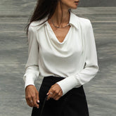 FallStil® - Cream white blouse top with folded collar