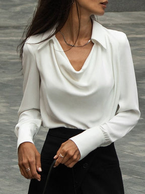 FallStil® - Cream white blouse top with folded collar