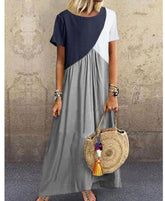 Purewear®- Long grey patchwork maxi dress with half sleeves 