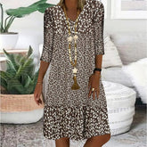 Naturlux® - Brown and white prairie mini dress with abstract pattern