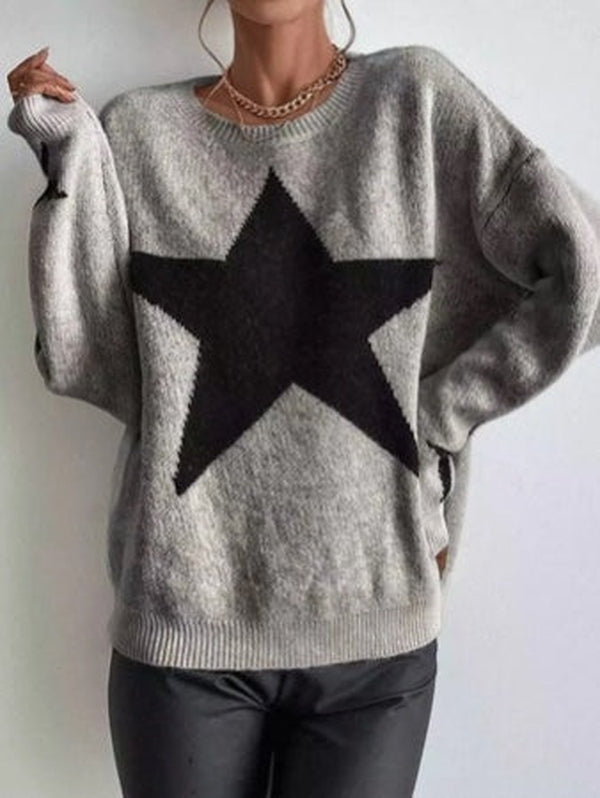 Naturlux® - Large Single Star Grey Long Sleeve Sweater