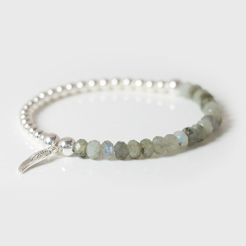 NaturProdukt® - Natural Labradorite Stone Angel Wing Charm Bracelet