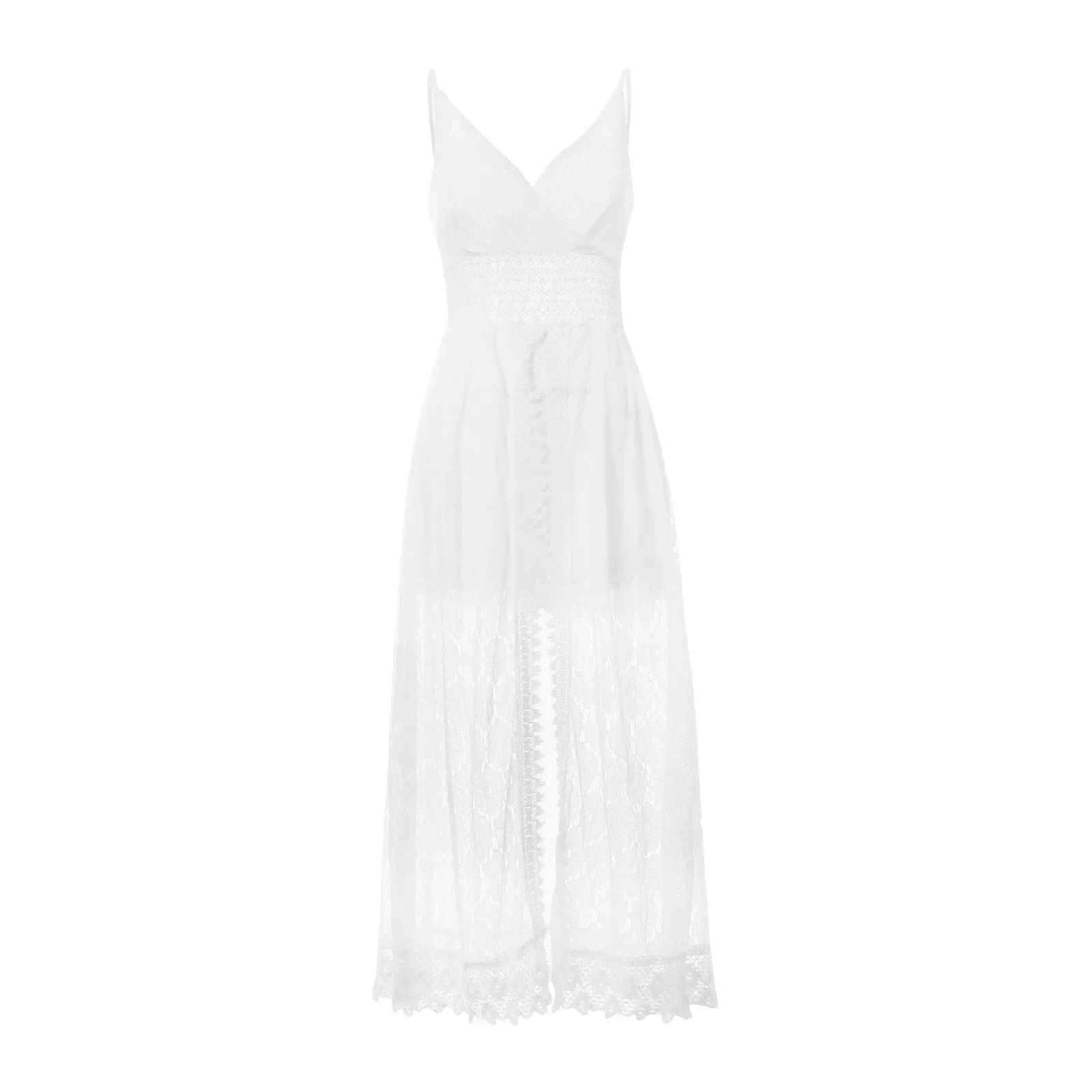 FallStil® - White V-neck lace sleeveless high waist casual women's jumpsuit