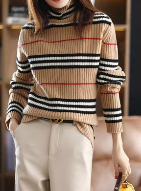 Lovja® - Neutral red and black striped checked sweater