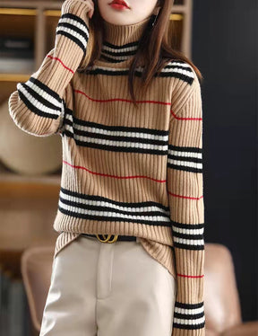 Lovja® - Neutral red and black striped checked sweater