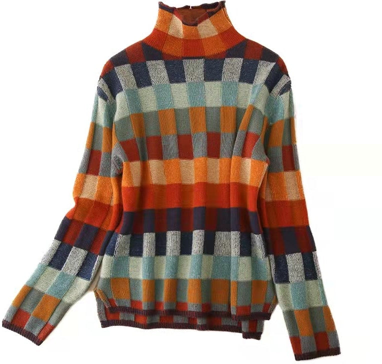 FallStil® - Autumn sweater with high neckline in checkerboard pattern