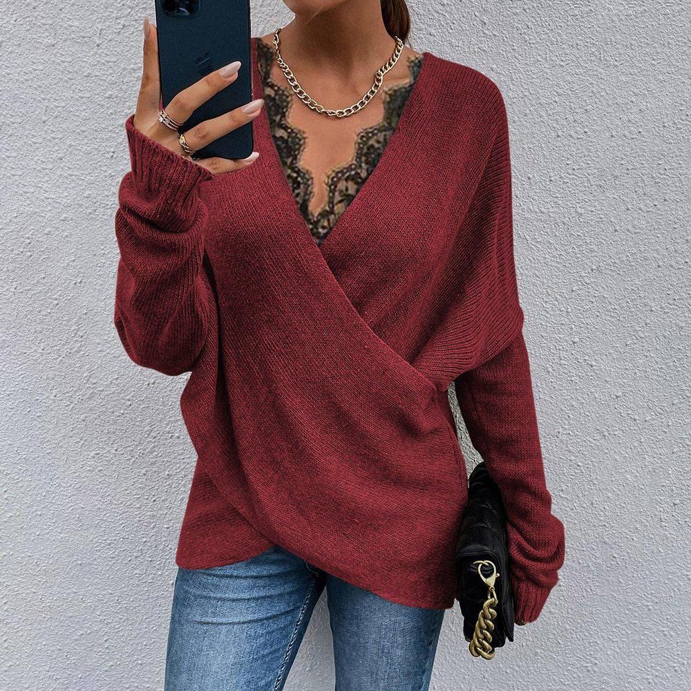 Monci® - Burgundy Criss-Cross Draped Long Sleeve Top